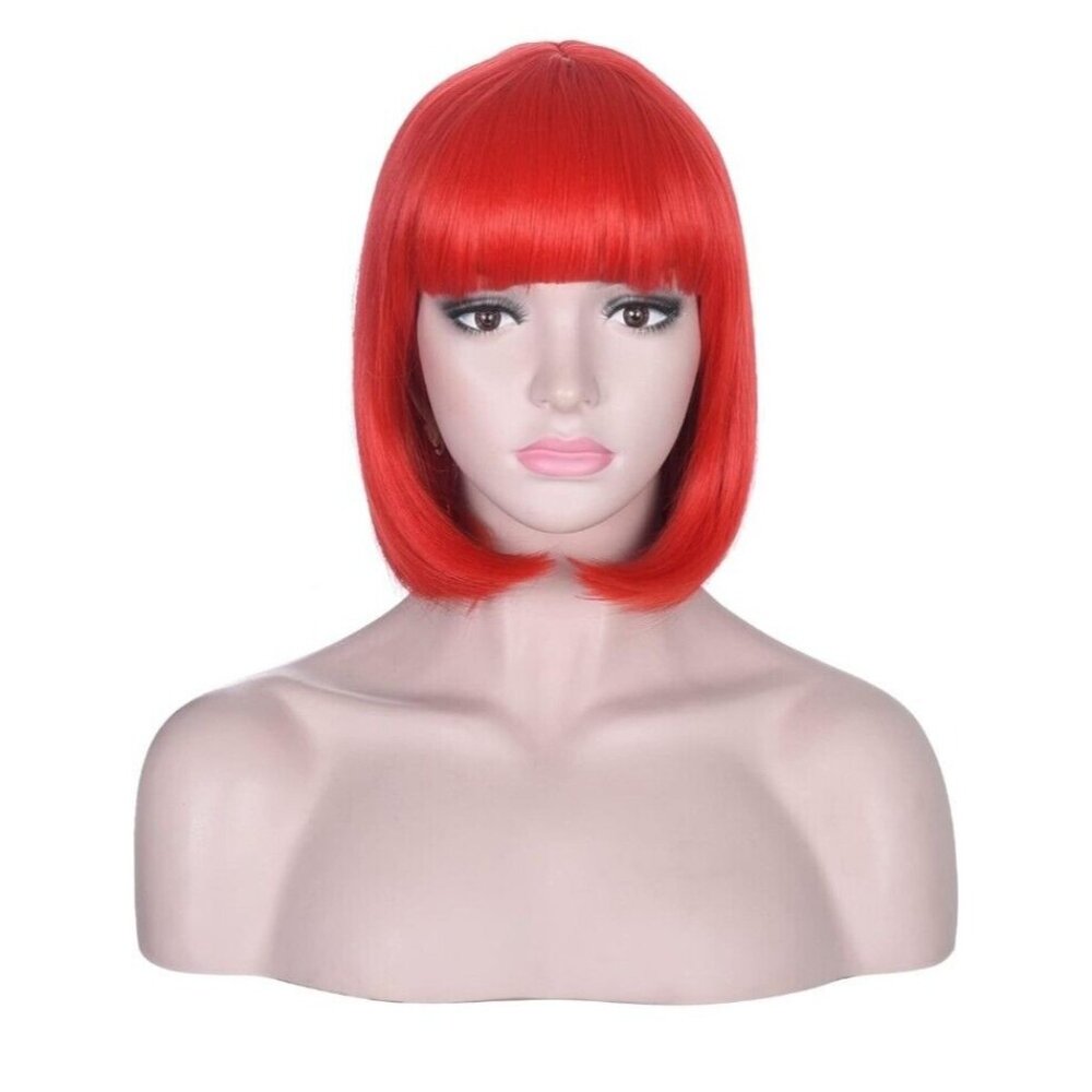 Women Short Bob Hair Wig With Bangs Heat Resistant Synthetic Cosplay Party Wig G